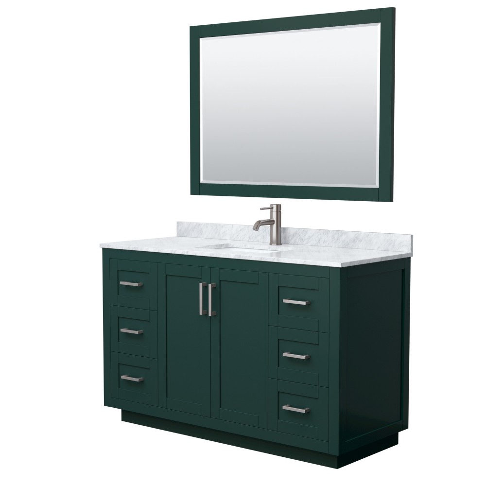 Miranda 54" Single Vanity in Green, Top, Square Brushed Nickel Trim, 46" Mirror