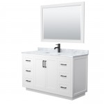 Miranda 54" Single Vanity in White, Top, Square Matte Black Trim, 46" Mirror