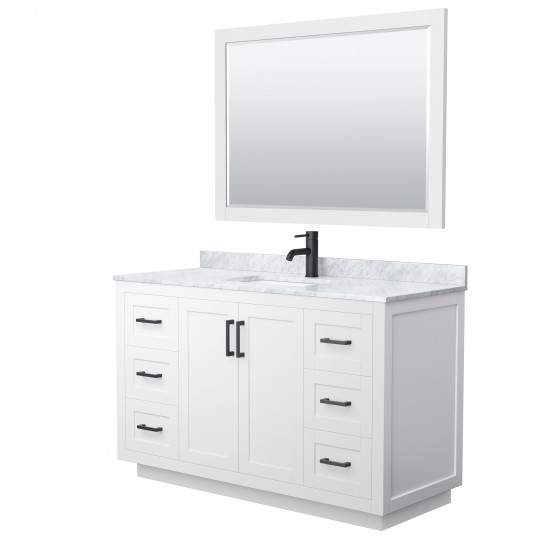 Miranda 54" Single Vanity in White, Top, Square Matte Black Trim, 46" Mirror