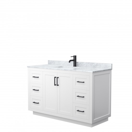 Miranda 54" Single Vanity in White, Top, Square Sink, Matte Black Trim