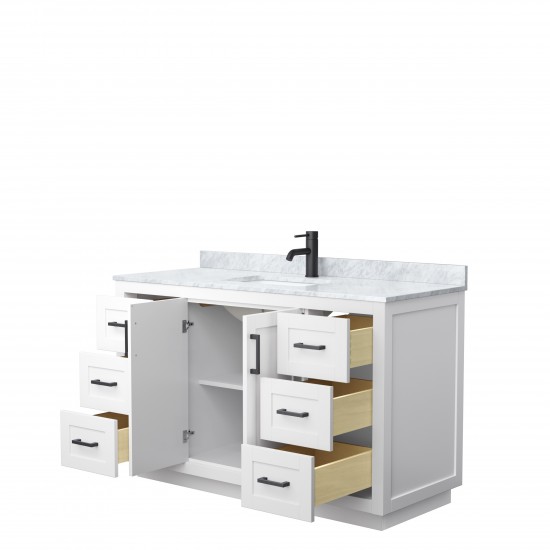 Miranda 54" Single Vanity in White, Top, Square Sink, Matte Black Trim