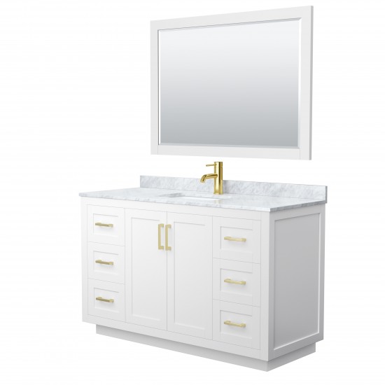 Miranda 54" Single Vanity in White, Top, Square Brushed Gold Trim, 46" Mirror