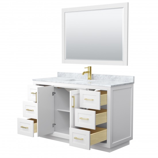 Miranda 54" Single Vanity in White, Top, Square Brushed Gold Trim, 46" Mirror