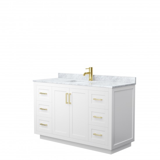 Miranda 54" Single Vanity in White, Top, Square Sink, Brushed Gold Trim