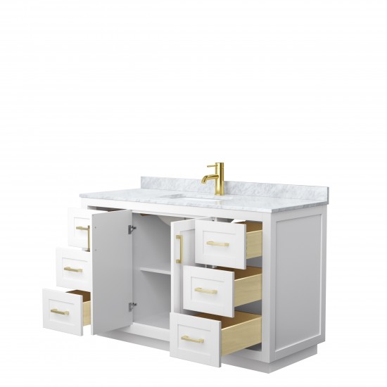 Miranda 54" Single Vanity in White, Top, Square Sink, Brushed Gold Trim