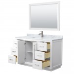 Miranda 54" Single Vanity in White, Top, Square Brushed Nickel Trim, 46" Mirror