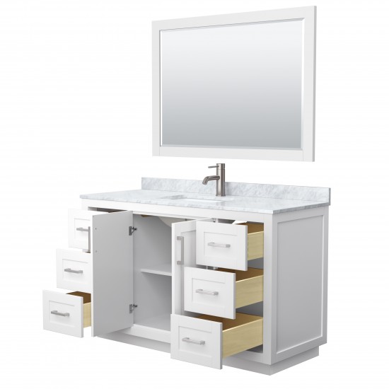 Miranda 54" Single Vanity in White, Top, Square Brushed Nickel Trim, 46" Mirror