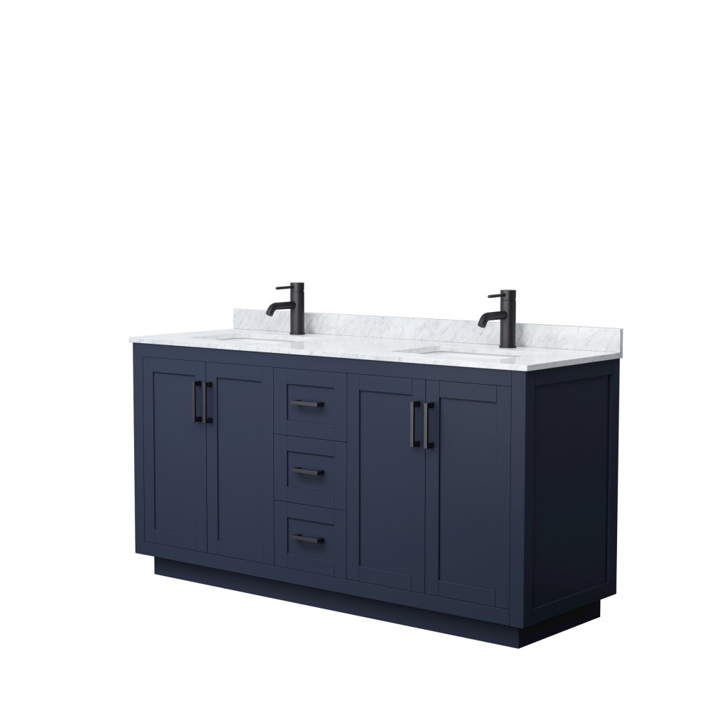 Miranda 66" Double Vanity in Dark Blue, Top, Square Sinks, Matte Black Trim