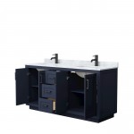 Miranda 66" Double Vanity in Dark Blue, Top, Square Sinks, Matte Black Trim