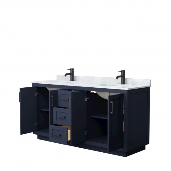 Miranda 66" Double Vanity in Dark Blue, Top, Square Sinks, Matte Black Trim