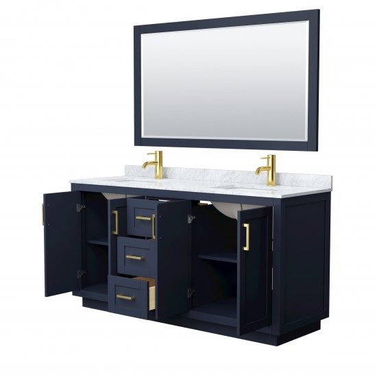 Miranda 66" Double Vanity in Dark Blue, Top, Gold Trim, 58" Mirror