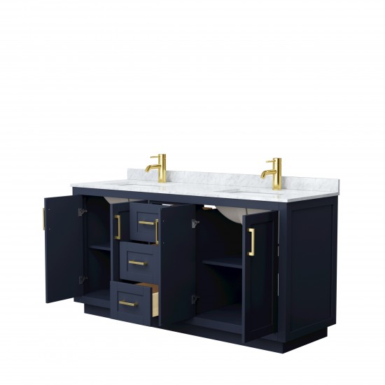 Miranda 66" Double Vanity in Dark Blue, Top, Square Sinks, Brushed Gold Trim