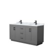 Miranda 66" Double Vanity in Dark Gray, Top, Square Sinks, Matte Black Trim