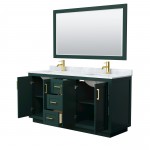 Miranda 66" Double Vanity in Green, Top, Square Brushed Gold Trim, 58" Mirror