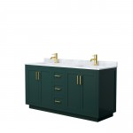 Miranda 66" Double Vanity in Green, Top, Square Sinks, Brushed Gold Trim