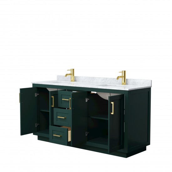 Miranda 66" Double Vanity in Green, Top, Square Sinks, Brushed Gold Trim