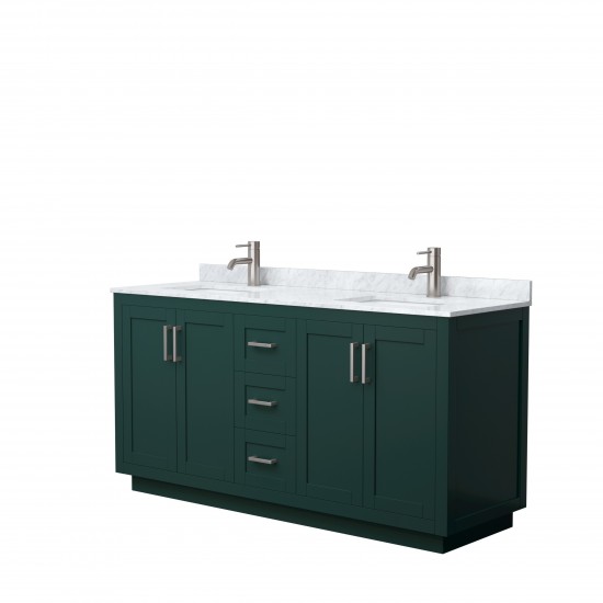 Miranda 66" Double Vanity in Green, Top, Square Sinks, Brushed Nickel Trim