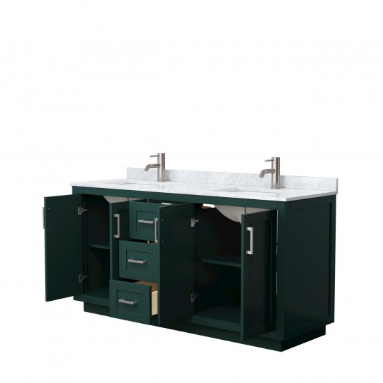 Miranda 66" Double Vanity in Green, Top, Square Sinks, Brushed Nickel Trim