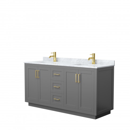 Miranda 66" Double Vanity in Dark Gray, Top, Square Sinks, Brushed Gold Trim