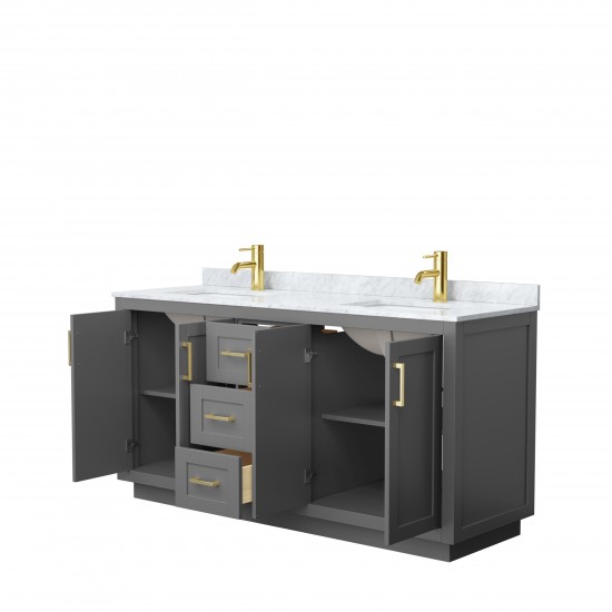 Miranda 66" Double Vanity in Dark Gray, Top, Square Sinks, Brushed Gold Trim