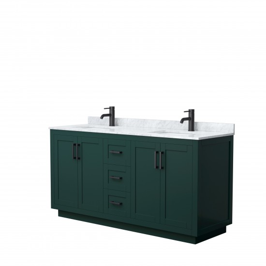 Miranda 66" Double Vanity in Green, Top, Square Sinks, Matte Black Trim