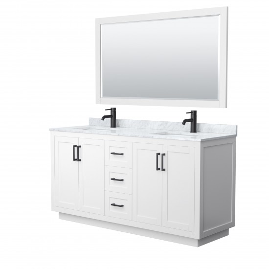 Miranda 66" Double Vanity in White, Top, Square Matte Black Trim, 58" Mirror