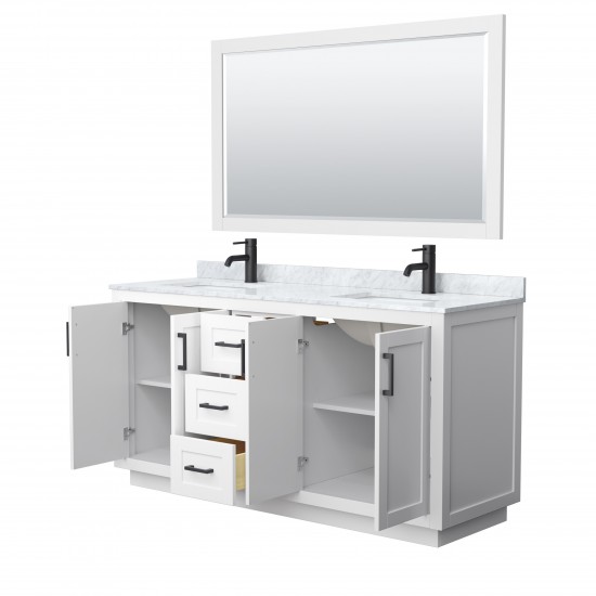 Miranda 66" Double Vanity in White, Top, Square Matte Black Trim, 58" Mirror