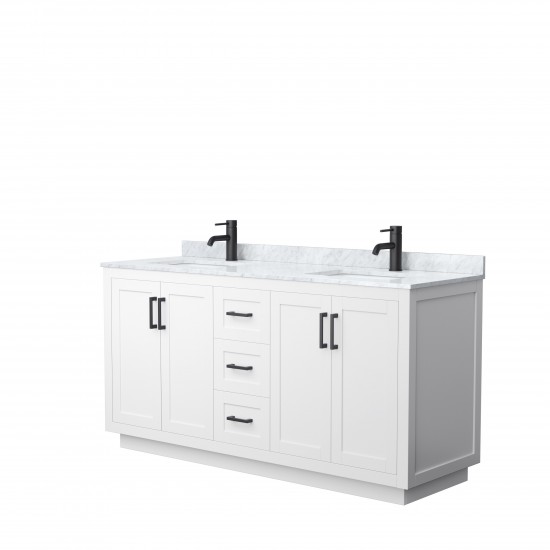 Miranda 66" Double Vanity in White, Top, Square Sinks, Matte Black Trim