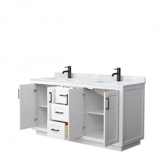 Miranda 66" Double Vanity in White, Top, Square Sinks, Matte Black Trim