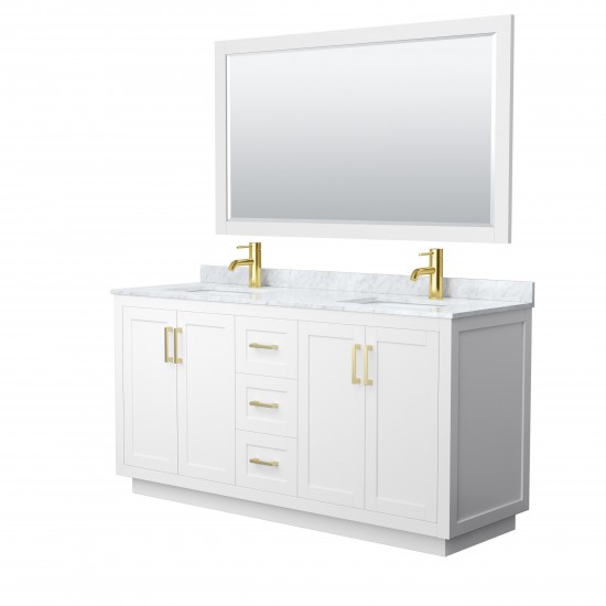 Miranda 66" Double Vanity in White, Top, Square Brushed Gold Trim, 58" Mirror