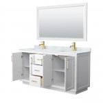 Miranda 66" Double Vanity in White, Top, Square Brushed Gold Trim, 58" Mirror