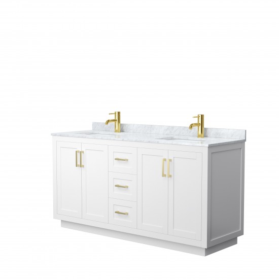 Miranda 66" Double Vanity in White, Top, Square Sinks, Brushed Gold Trim