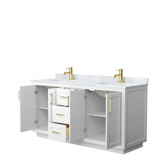 Miranda 66" Double Vanity in White, Top, Square Sinks, Brushed Gold Trim