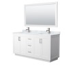 Miranda 66" Double Vanity in White, Top, Square Brushed Nickel Trim, 58" Mirror