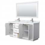 Miranda 66" Double Vanity in White, Top, Square Brushed Nickel Trim, 58" Mirror