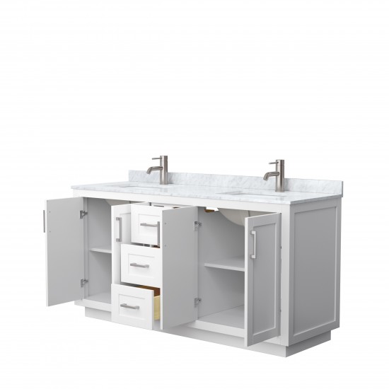 Miranda 66" Double Vanity in White, Top, Square Sinks, Brushed Nickel Trim