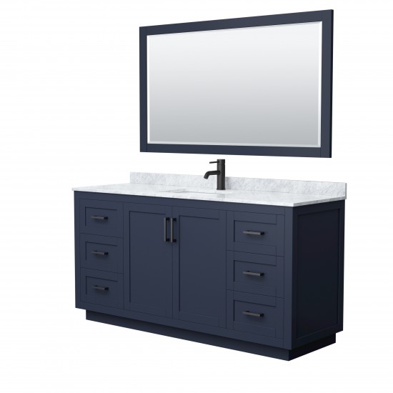 Miranda 66" Single Vanity in Dark Blue, Top, Square Matte Black Trim, 58" Mirror