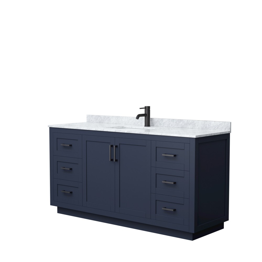 Miranda 66" Single Vanity in Dark Blue, Top, Square Sink, Matte Black Trim