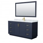 Miranda 66" Single Vanity in Dark Blue, Top, Gold Trim, 58" Mirror