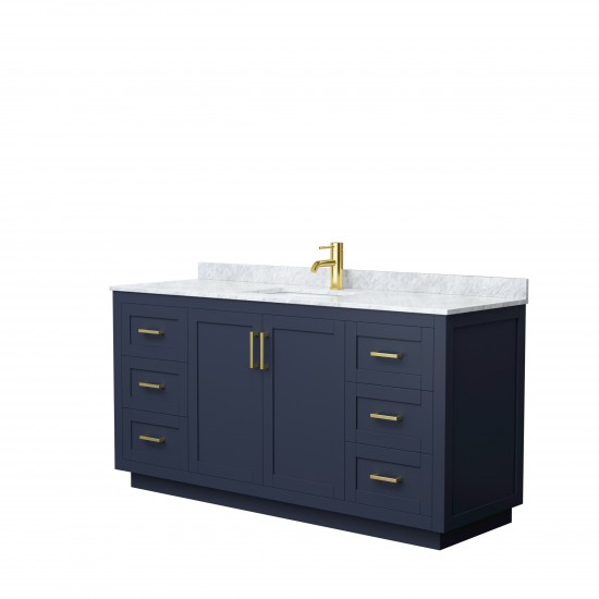 Miranda 66" Single Vanity in Dark Blue, Top, Square Sink, Brushed Gold Trim