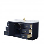 Miranda 66" Single Vanity in Dark Blue, Top, Square Sink, Brushed Gold Trim