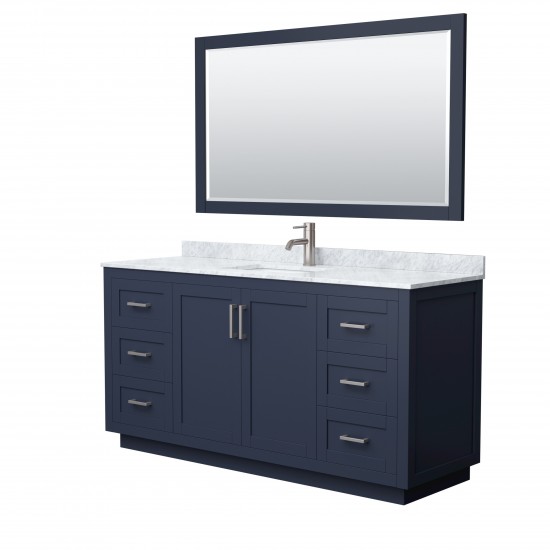 Miranda 66" Single Vanity in Dark Blue, Top, Nickel Trim, 58" Mirror