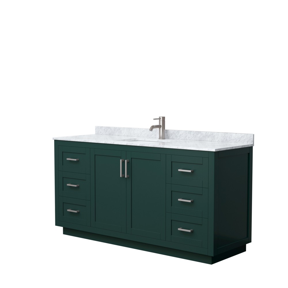 Miranda 66" Single Vanity in Green, Top, Square Sink, Brushed Nickel Trim