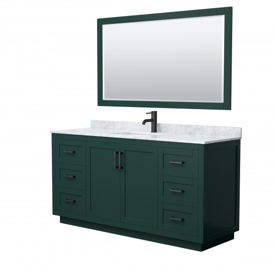 Miranda 66" Single Vanity in Green, Top, Square Matte Black Trim, 58" Mirror