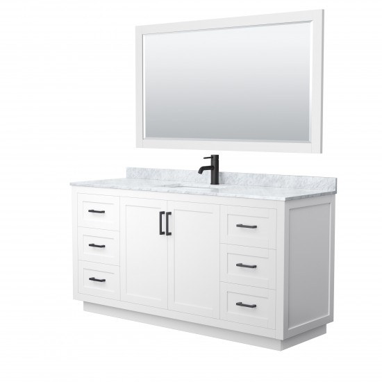 Miranda 66" Single Vanity in White, Top, Square Matte Black Trim, 58" Mirror