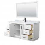 Miranda 66" Single Vanity in White, Top, Square Matte Black Trim, 58" Mirror