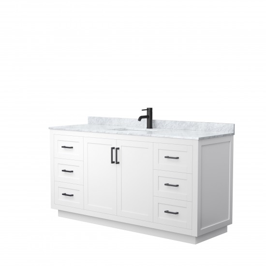 Miranda 66" Single Vanity in White, Top, Square Sink, Matte Black Trim