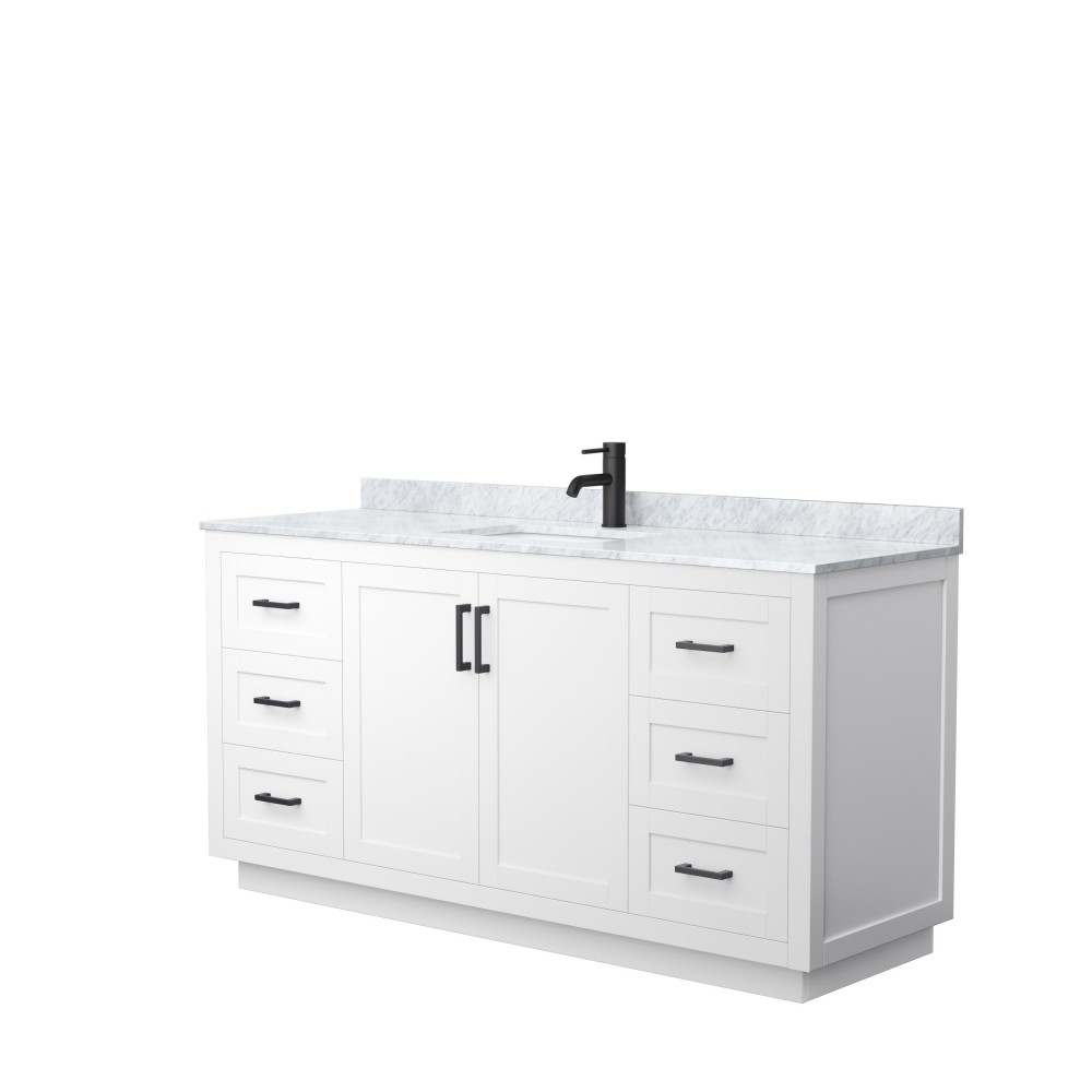 Miranda 66" Single Vanity in White, Top, Square Sink, Matte Black Trim