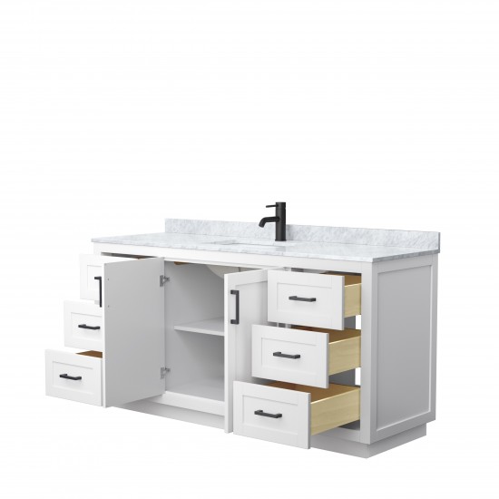 Miranda 66" Single Vanity in White, Top, Square Sink, Matte Black Trim