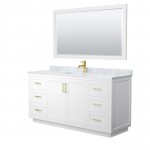 Miranda 66" Single Vanity in White, Top, Square Brushed Gold Trim, 58" Mirror